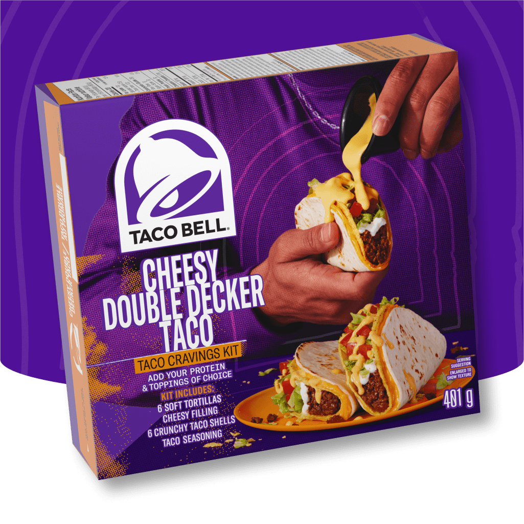 Taco Bell Cheesy Double Decker Taco Cravings Kit. Add your protein & toppings of choice. Kit includes soft tortillas, cheesy 