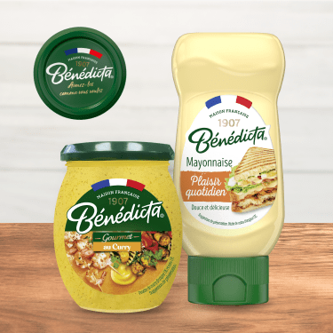 Image des produits de mayonnaise Bénedicta et de curry gastronomique.