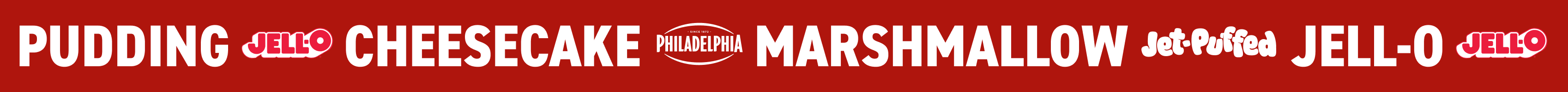 Red banner with dessert products and brand logos.