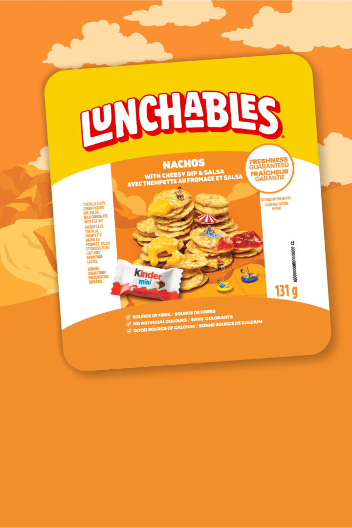 Lunchables Nachos + Gâterie Kinder: Une collation savoureuse avec des croustilles de tortilla, une trempette au fromage, de l