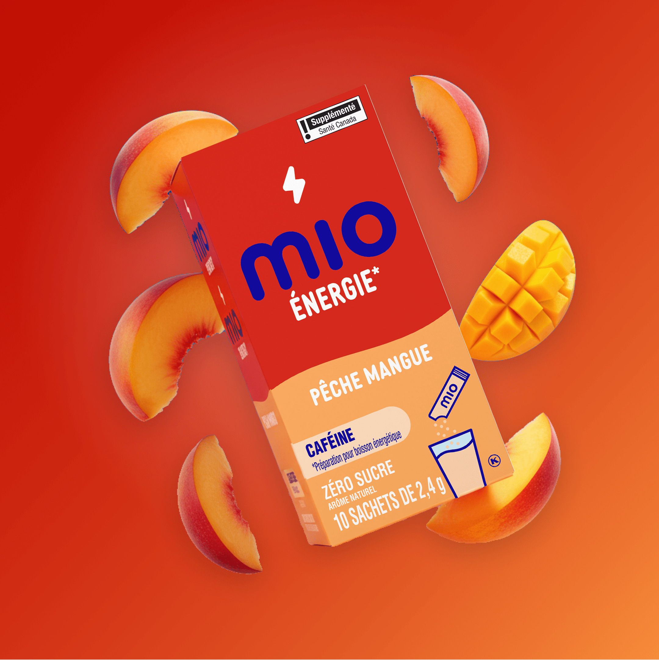Mélange pour boisson Mio ENERGY Pêche Mangue avec tranches de fruits