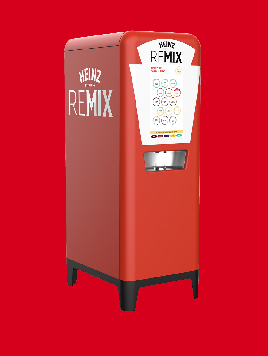 A Heinz Remix Machine over a red background