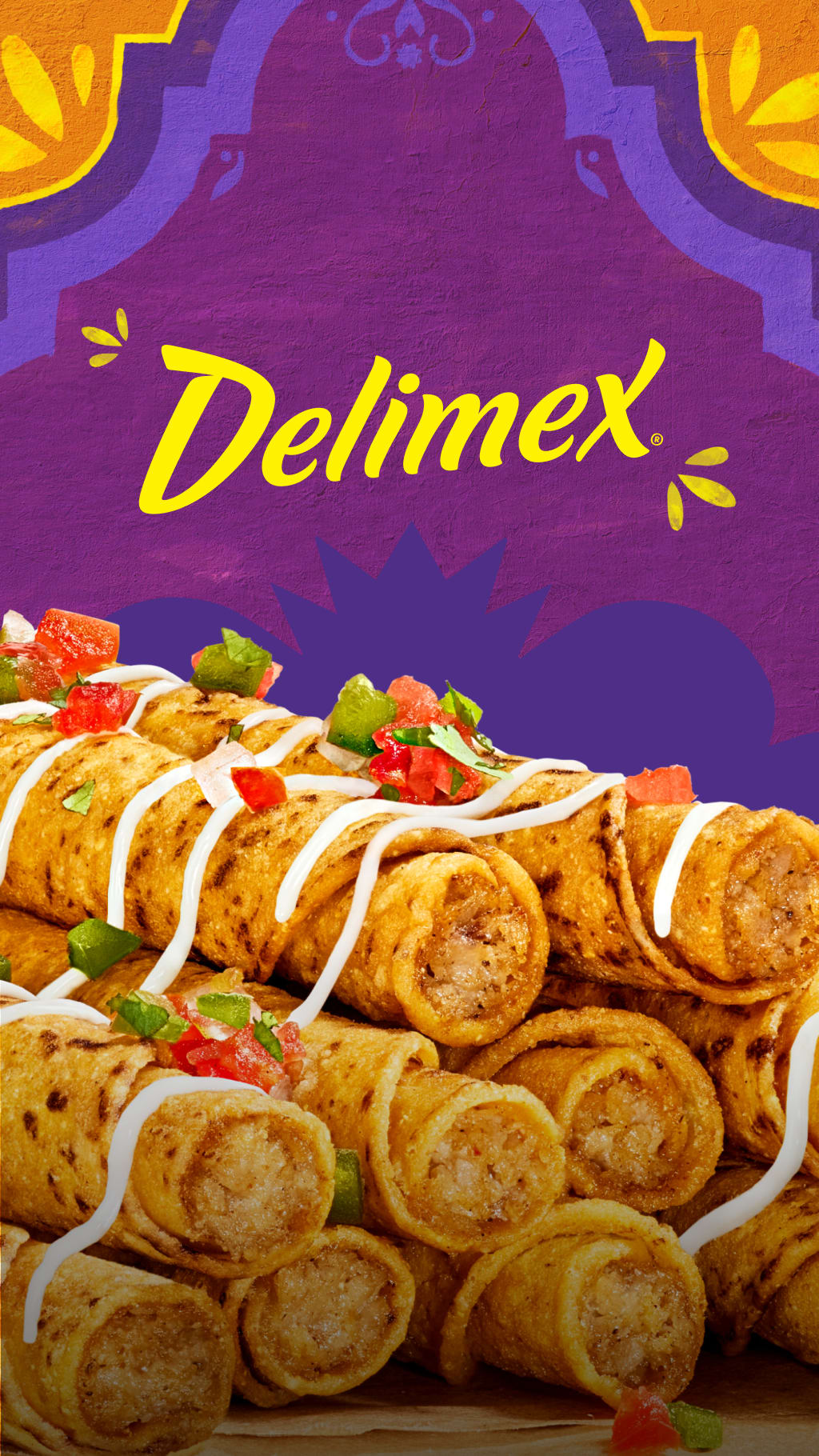 Delimex taquitos with toppings and salsa.
