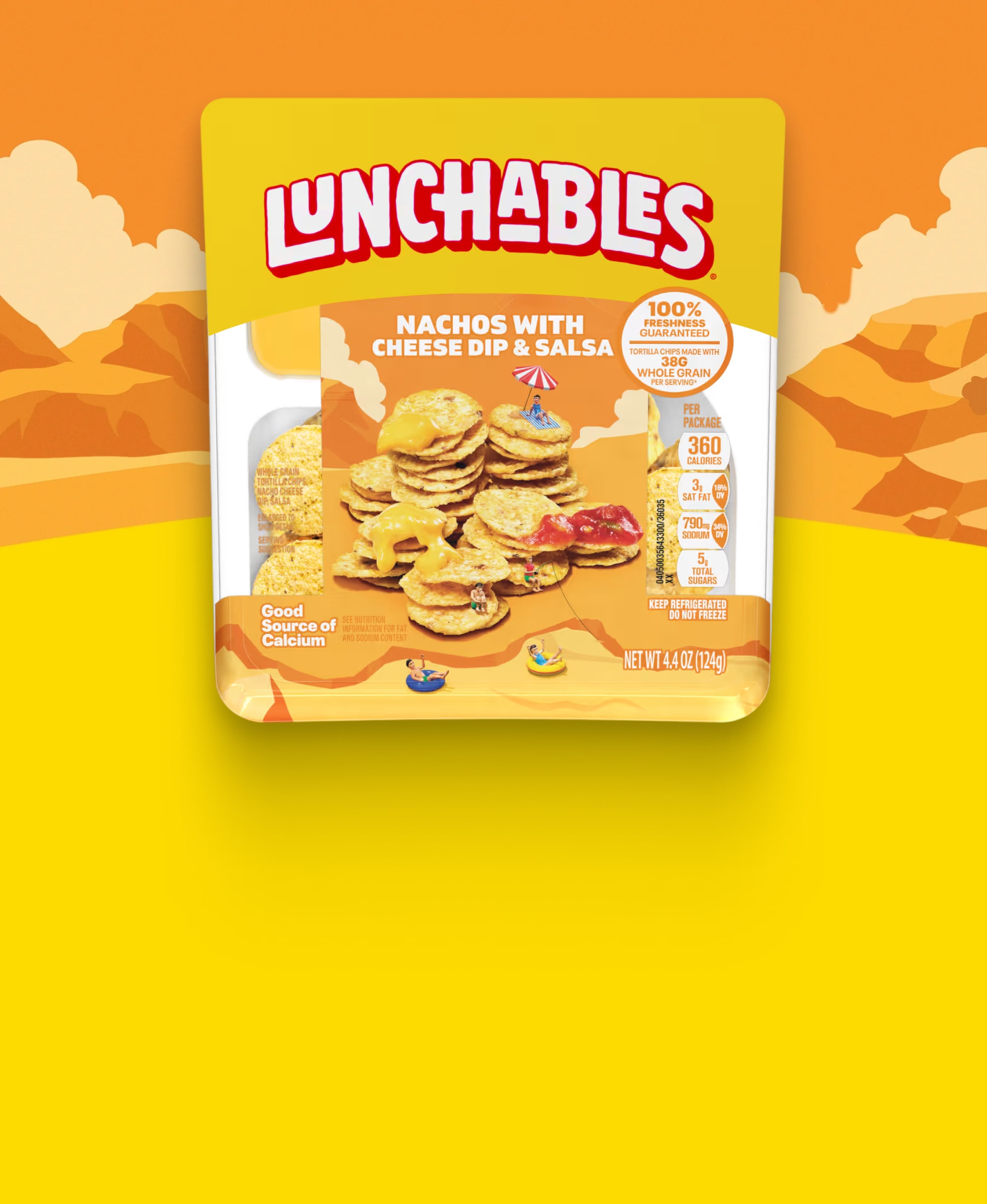 Lunchables Nachos with Cheese Dip & Salsa, single-serve meal, Kraft Heinz brand, convenient snack, calcium source.