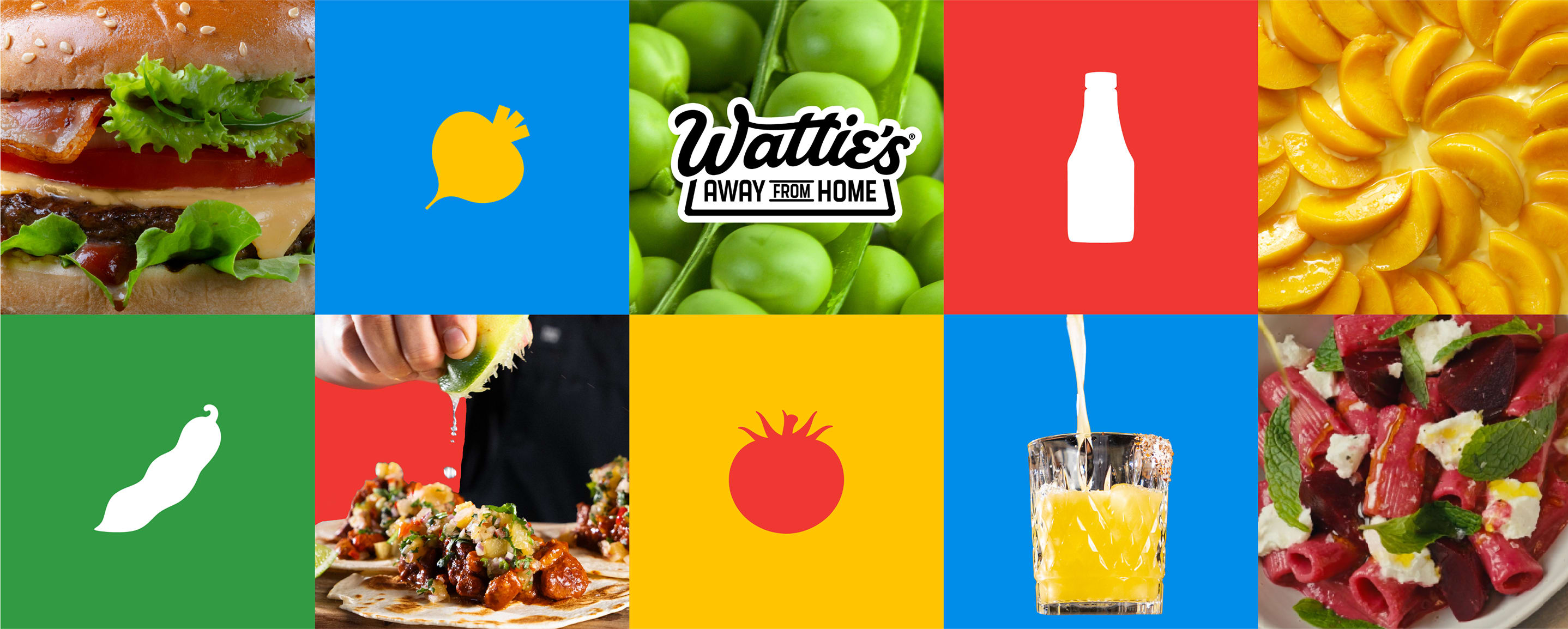 A vibrant collage of Kraft Heinz 'Away From Home' products & ingredients