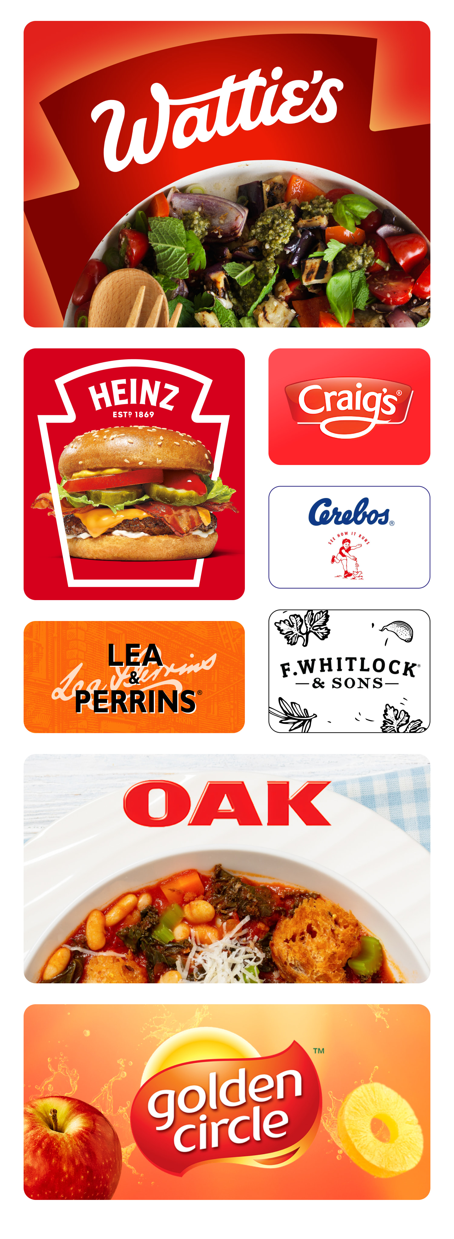 A collection of various food brands.