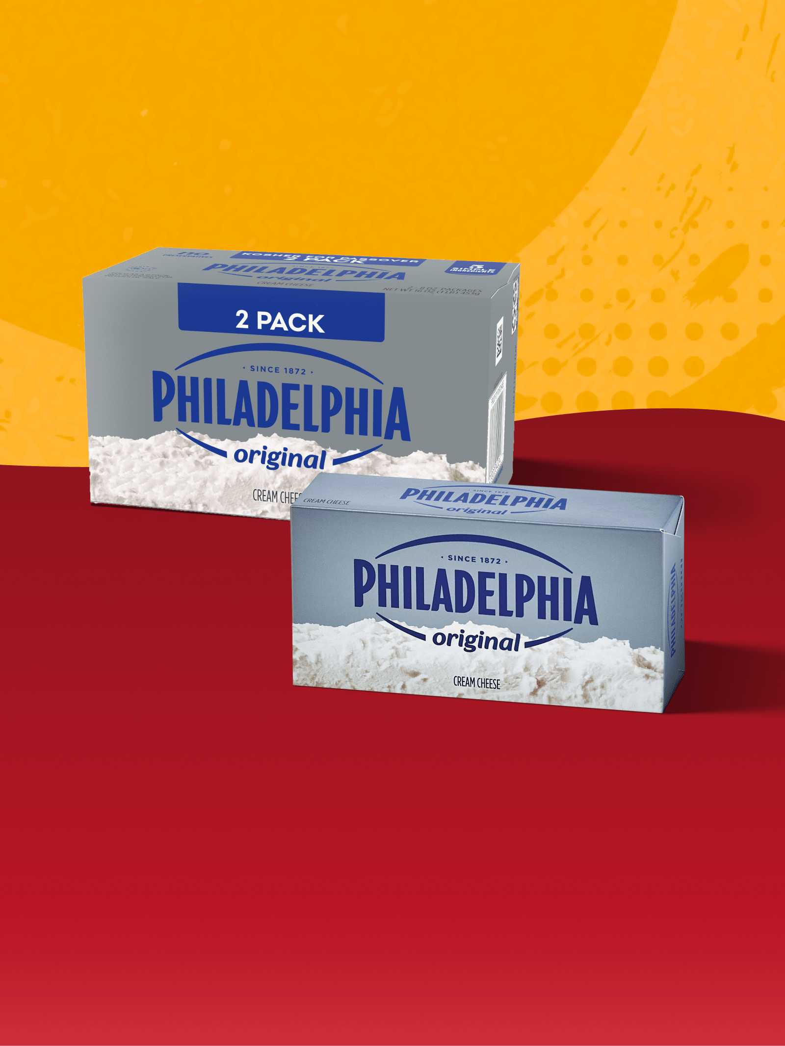 Two boxes of Philadelphia Original Cream Cheese, including a 2-pack.