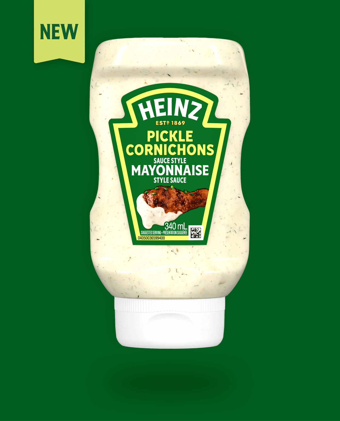 A single bottle of Heinz Pickle Cornichons Sauce Style Mayonnaise.