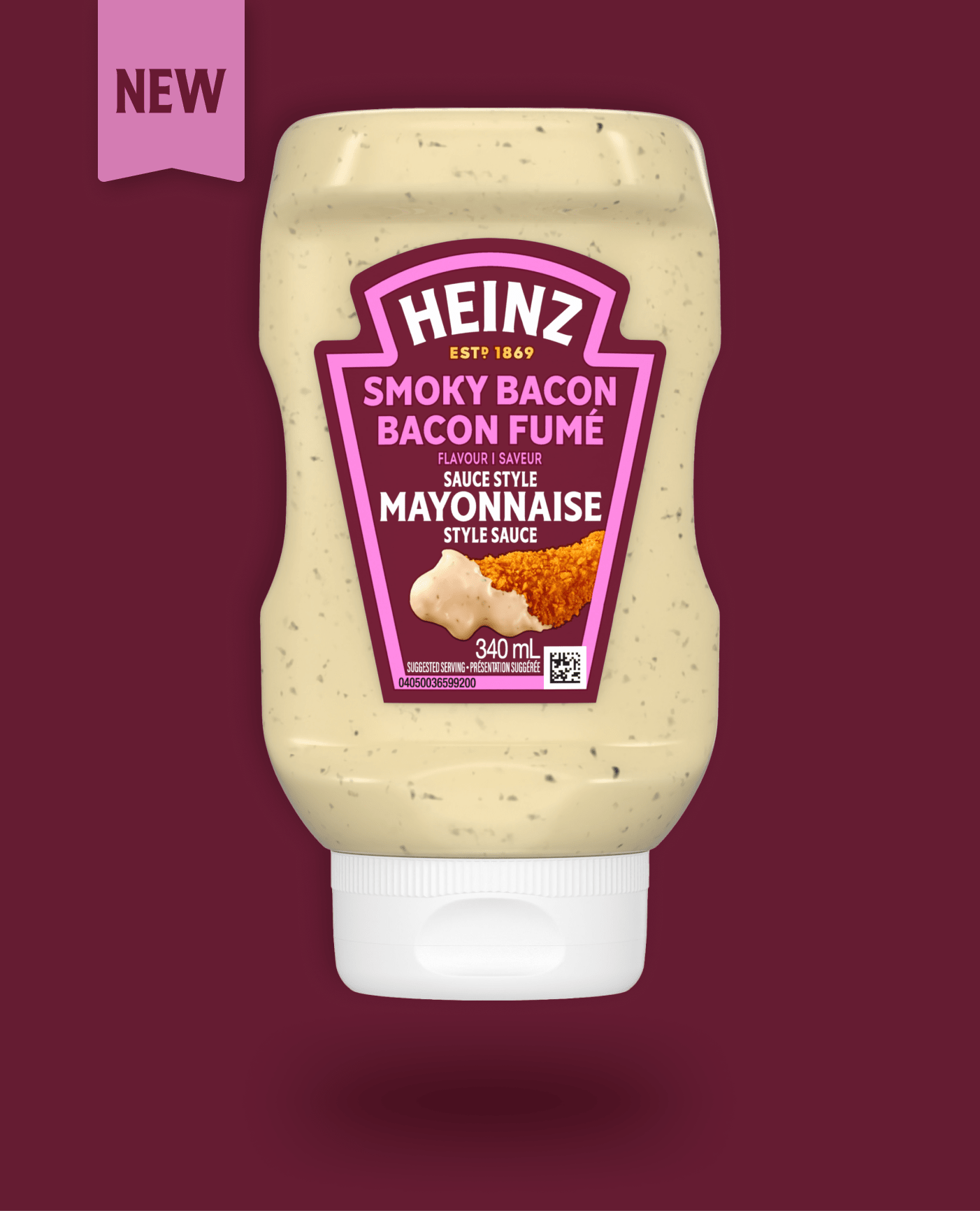 A single bottle of Heinz Smoky Bacon Mayonnaise Style Sauce.