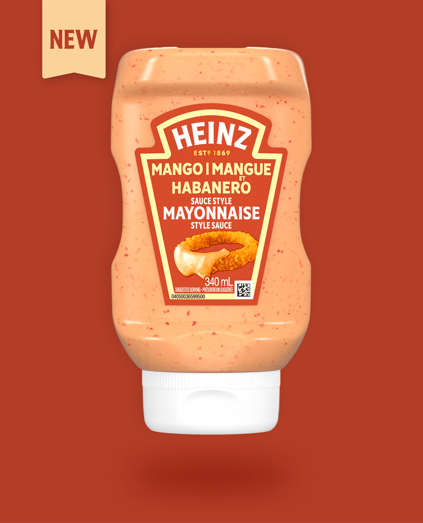 A single bottle of Heinz Mango Habanero Sauce Style Mayonnaise.