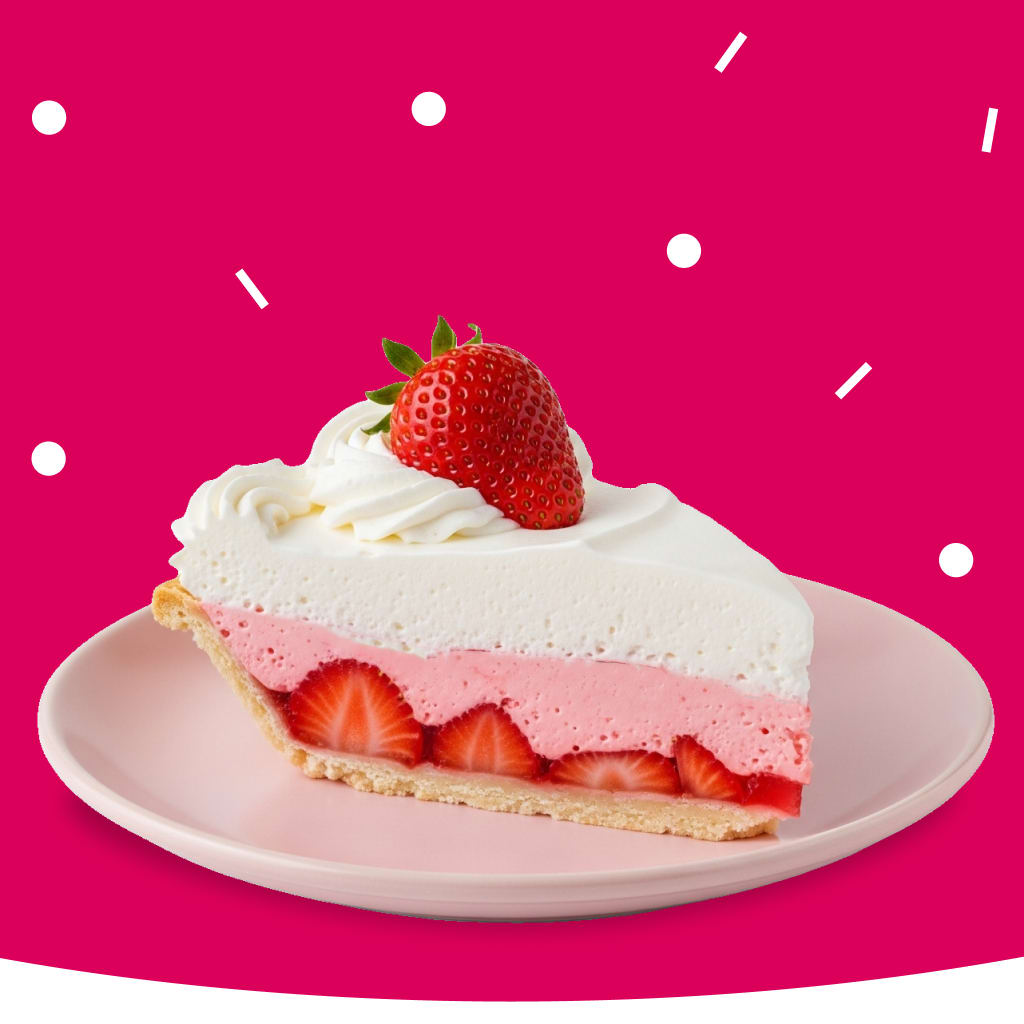 A slice of strawberry pie with a whipped cream topping and a whole strawberry on top
