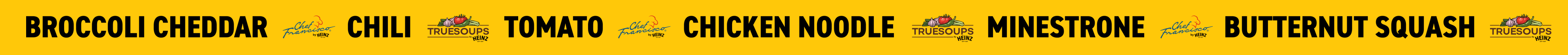 Yellow banner with different flavors on the text.