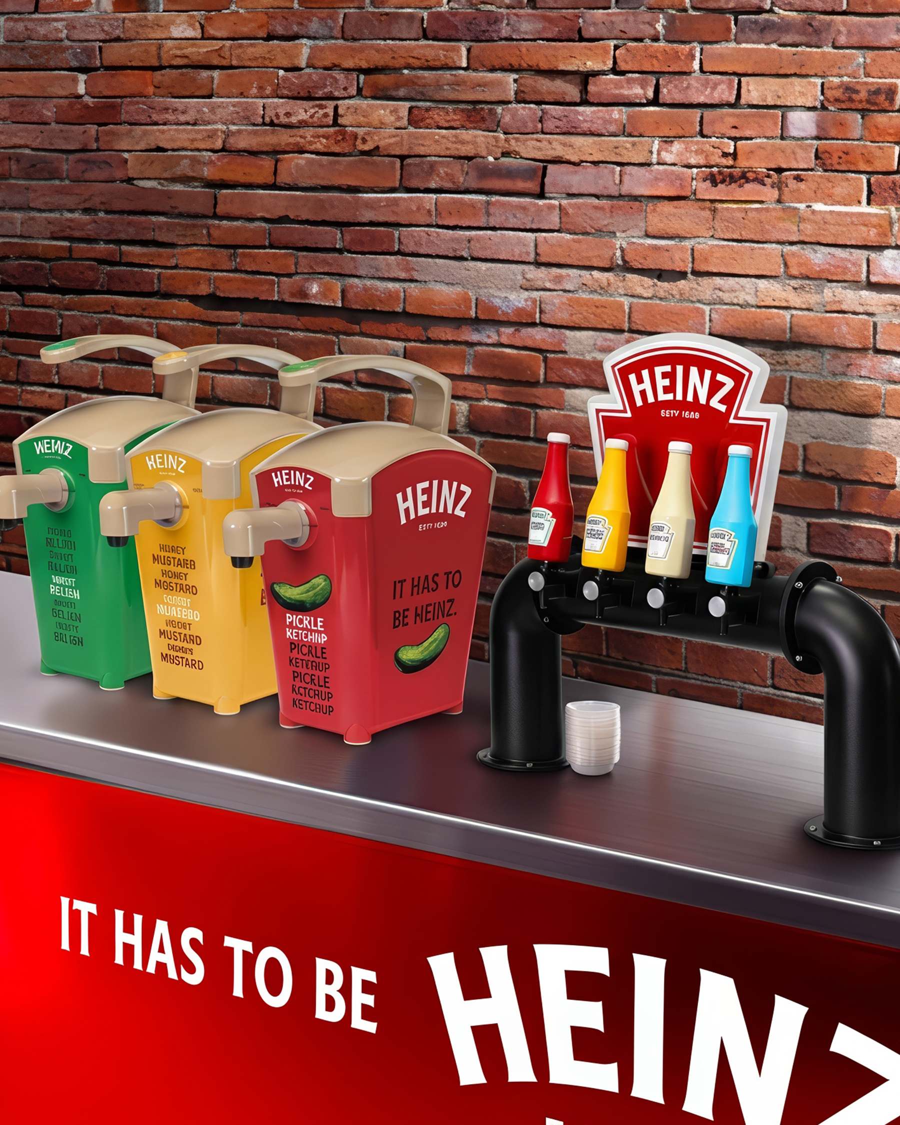 Heinz convenient stores equipment condiment dispensers featuring Pickle Ketchup, Honey Mustard, and Relish.