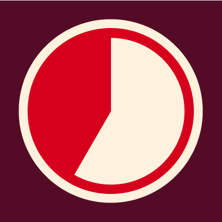 A visual representation of a 35-minute timer. On a dark purplish-red background, the pie chart displays a larger off-white section and a smaller red section. The red represents the remaining time, approximately one-quarter of the total 35 minutes.