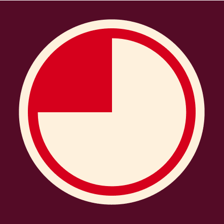 A visual representation of a 45-minute timer. The pie chart, set against a dark purplish-red background, shows a small red portion and a larger off-white portion. The red signifies the remaining time, approximately one-quarter of the total 45 minutes.