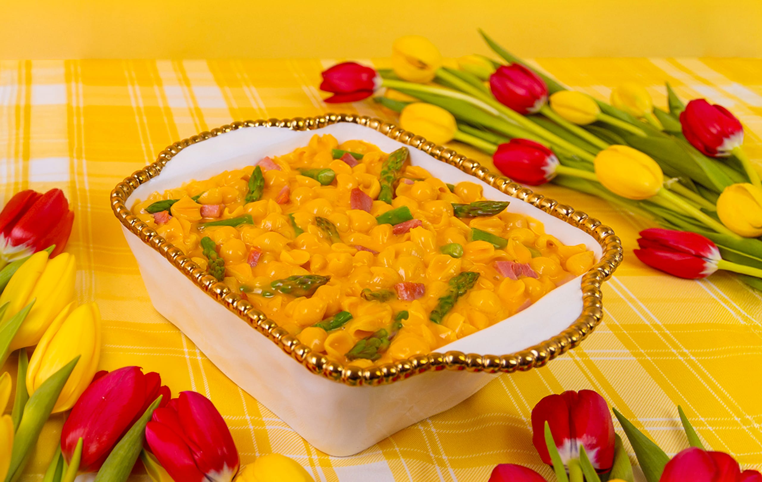 Oven Baked Asparagus and Ham Shells and Cheese