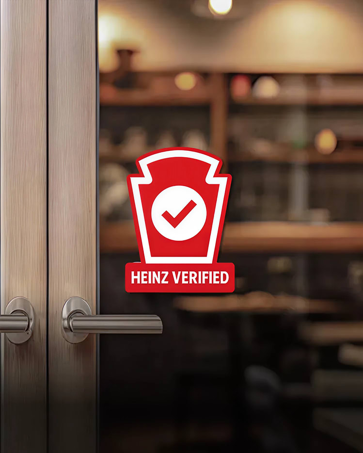 Heinz Verified seal is affixed to a restaurant door.