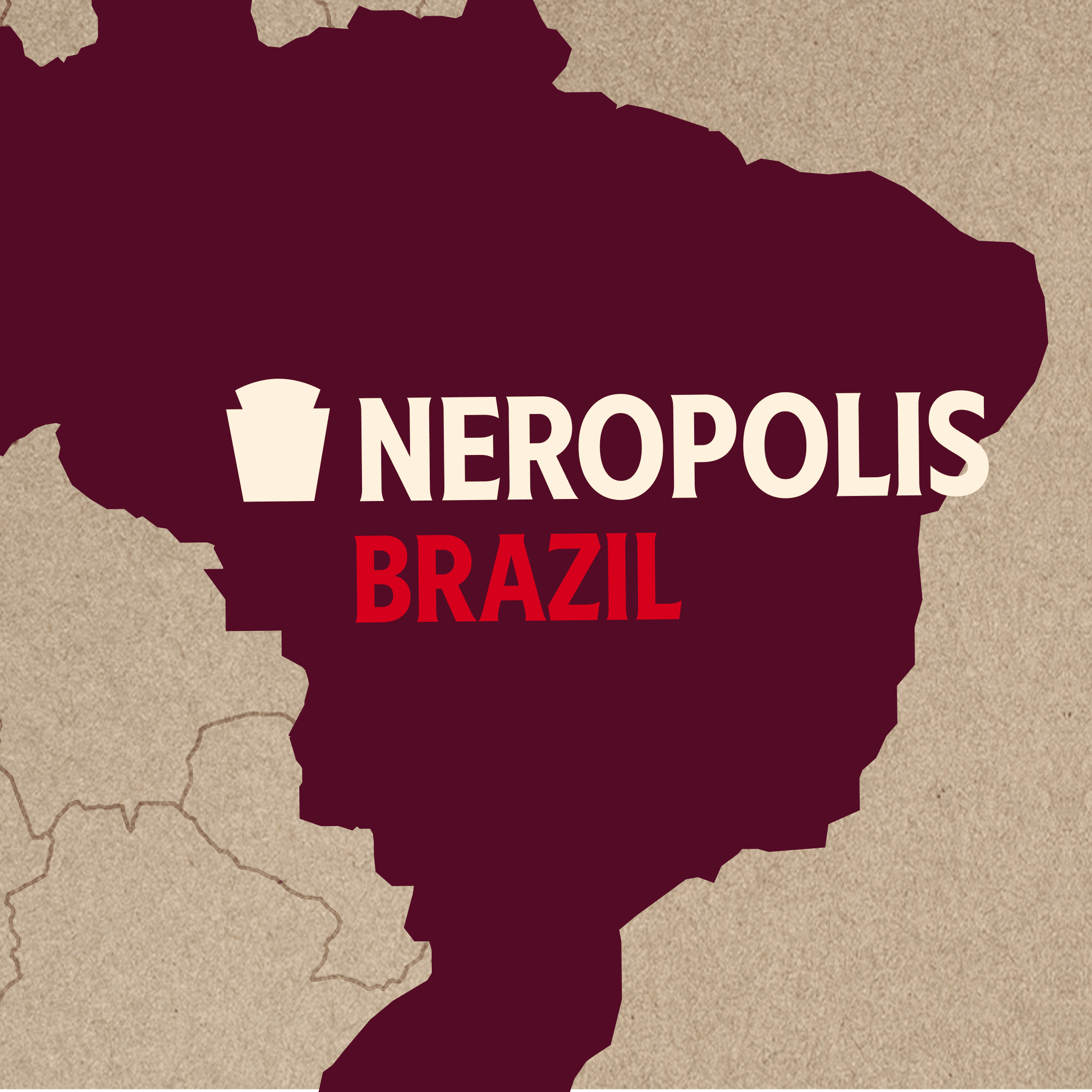 A stylized map of Brazil highlighting the municipality of Nerópolis. Nerópolis is shown in a deep maroon color against a text