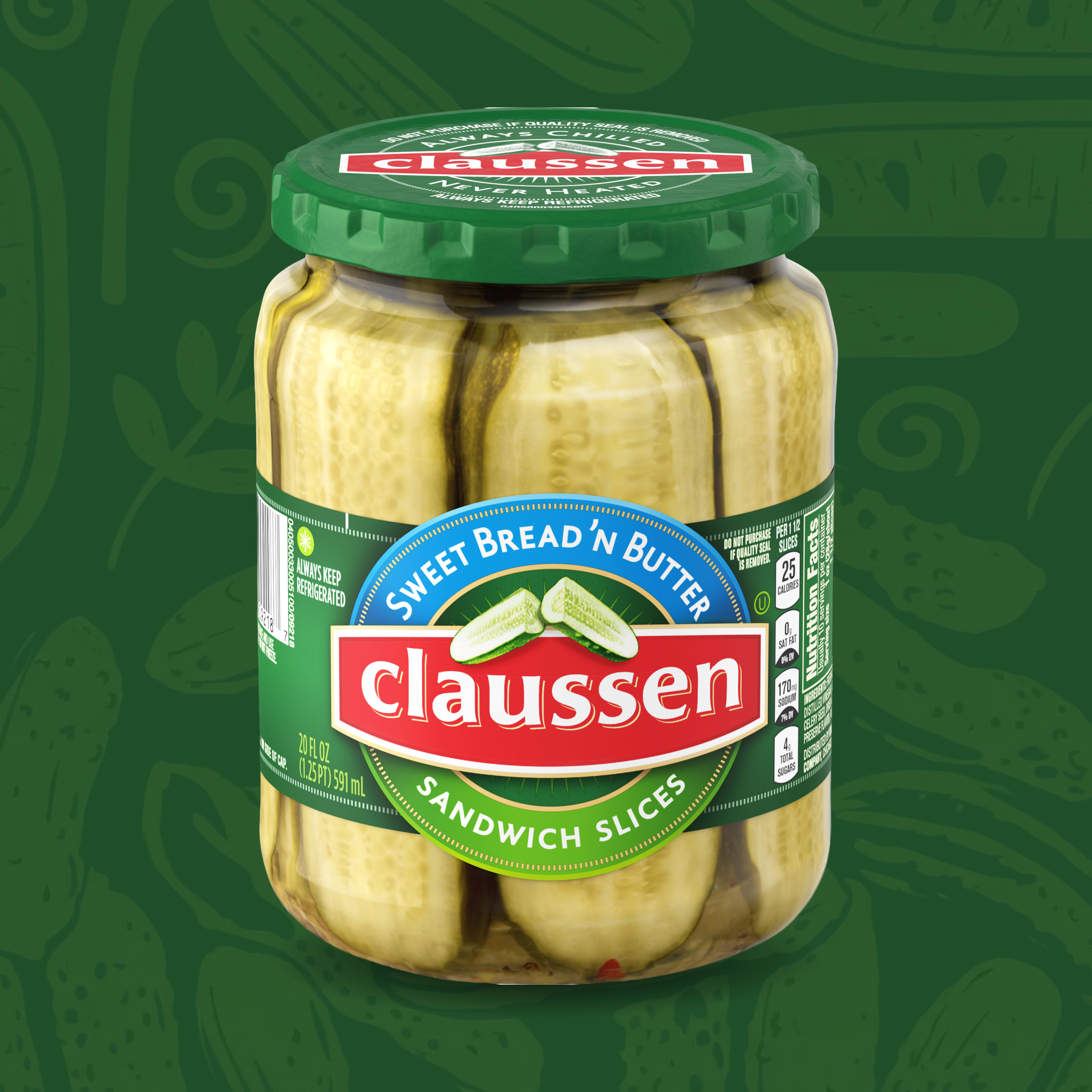 A jar of Claussen Sweet Bread 'N Butter Sandwich Pickle Slices