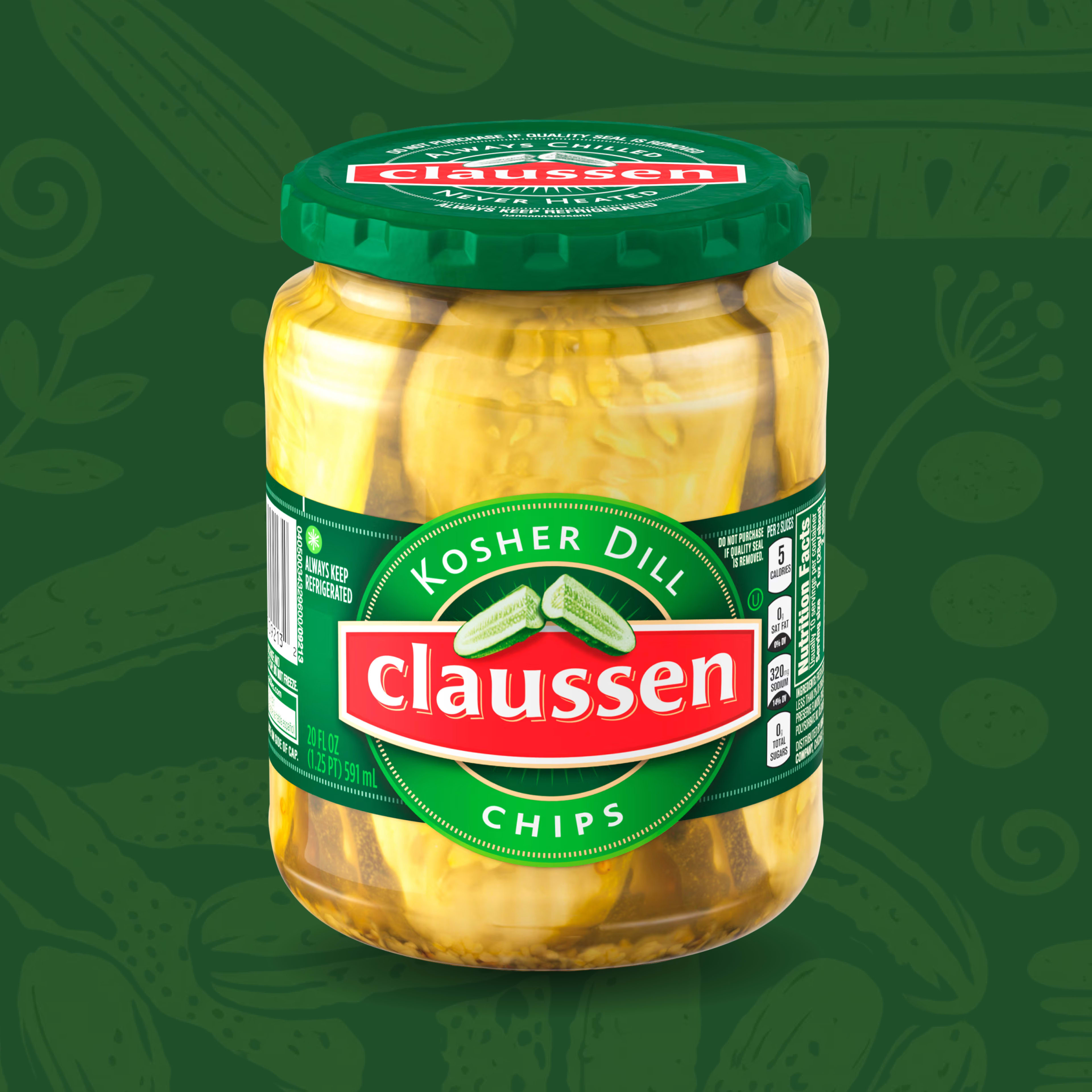 A jar of Claussen Kosher Dill Pickle Chips
