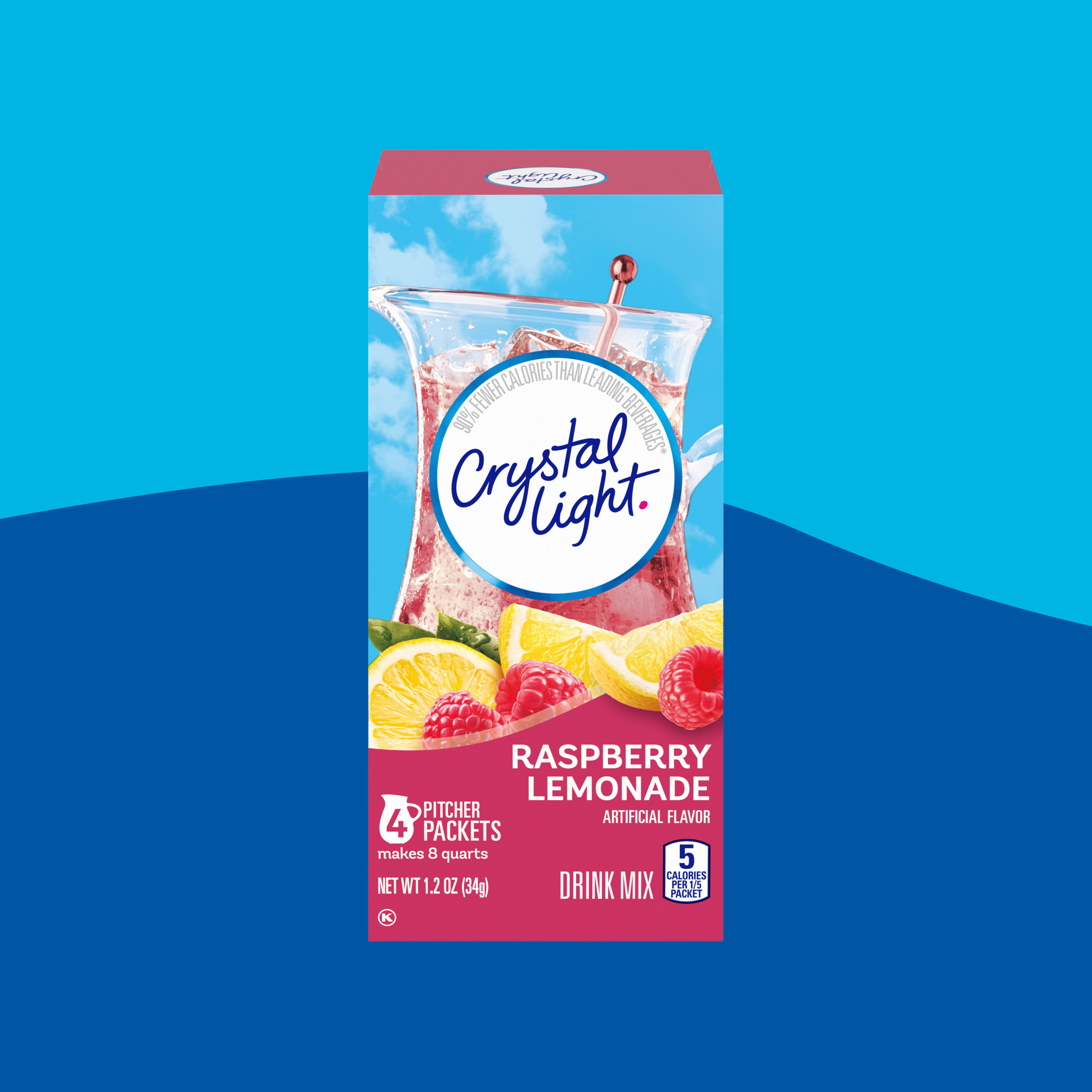Crystal Light Raspberry Lemonade pitcher packets. A flavorful, low-calorie drink mix for a sweet treat.