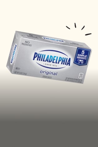 Package of Philadelphia Original Cream Cheese, highlighting its simple ingredients and versatility
