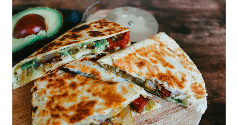 Close-up of quesadillas with avocado