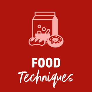 "Food Techniques" graphic with food icons.
