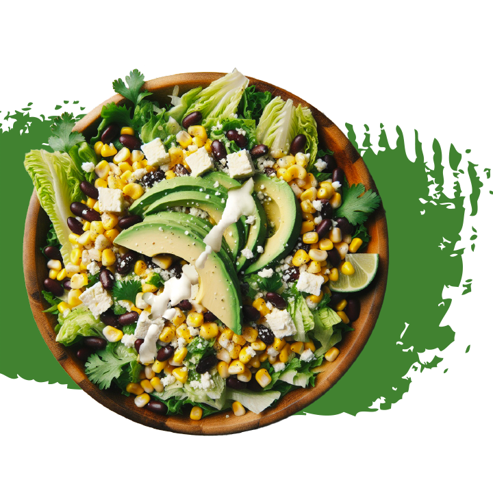 Refreshing salad with avocado, corn, and beans.