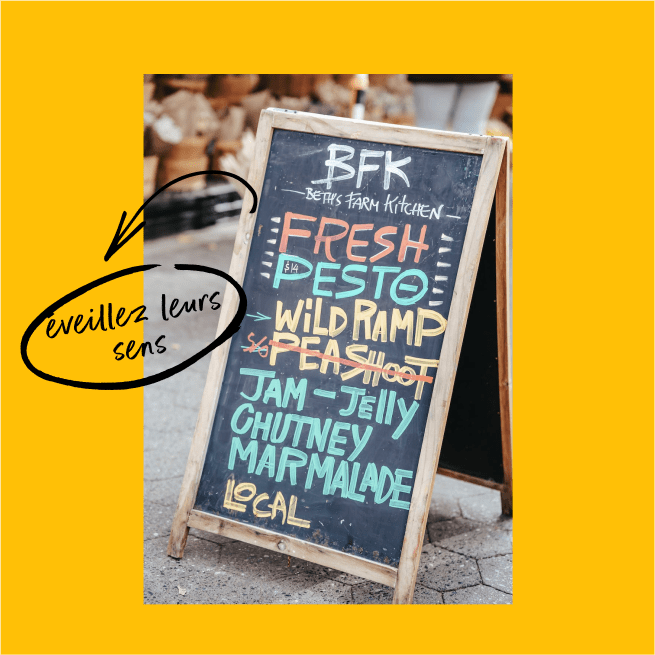 Menu de produits frais de la ferme avec pesto et confiture.