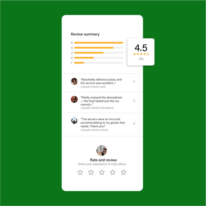 Résumé des évaluations avec une note moyenne de 4,5 étoiles.