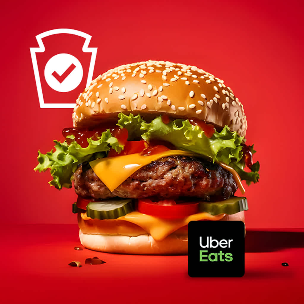 A cheeseburger with all the fixings and the star of the show - Heinz ketchup. Tell us about your favorite restaurant that serves authentic Heinz condiments for a chance to win $500 in Uber Eats gift cards!