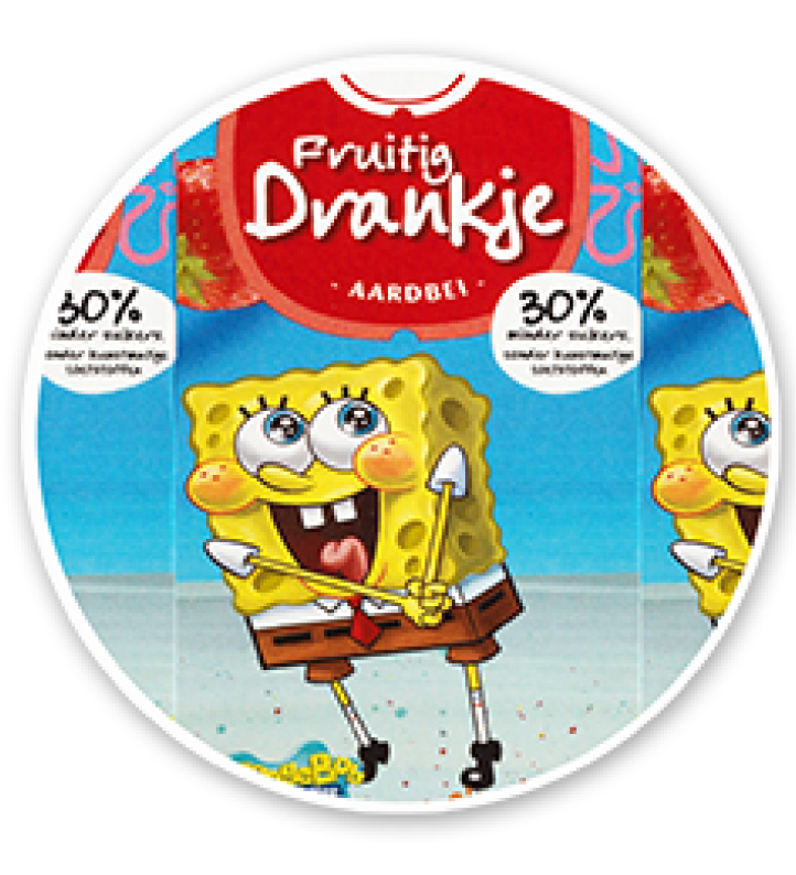 Een Roosviscee-sapdoos met SpongeBob Squarepants.