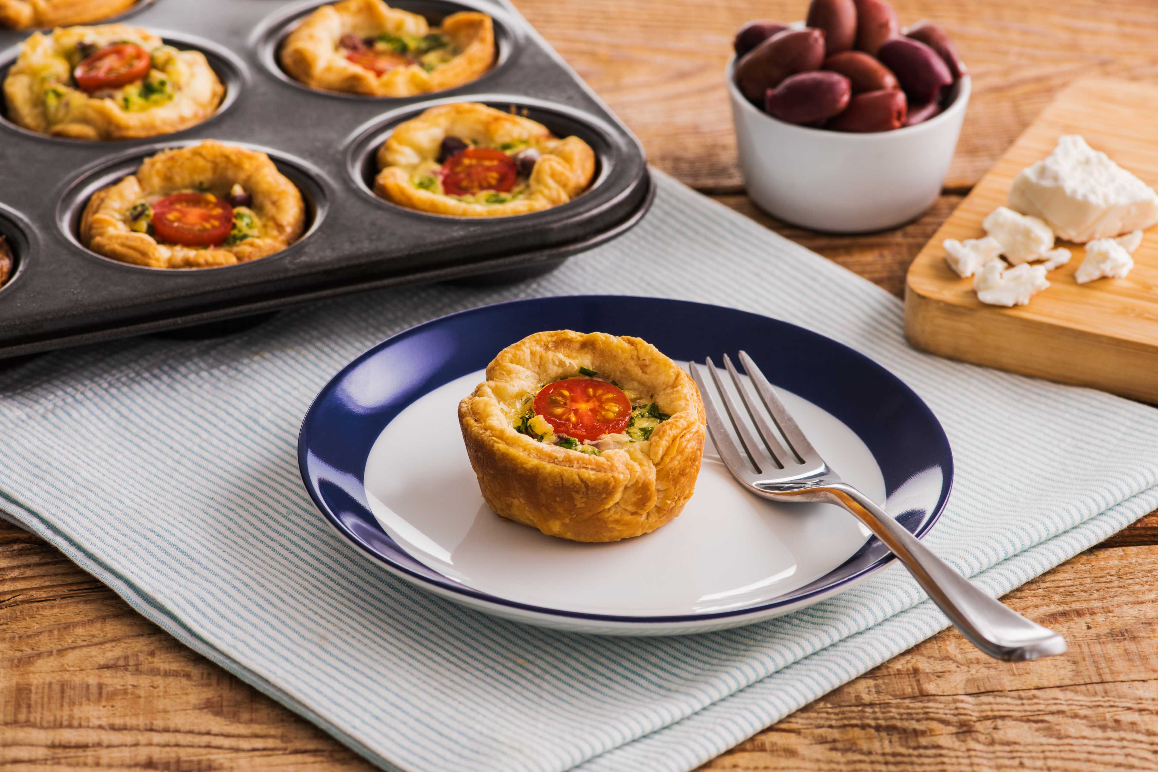 Mini Greek Puff Pastry Quiche Cups