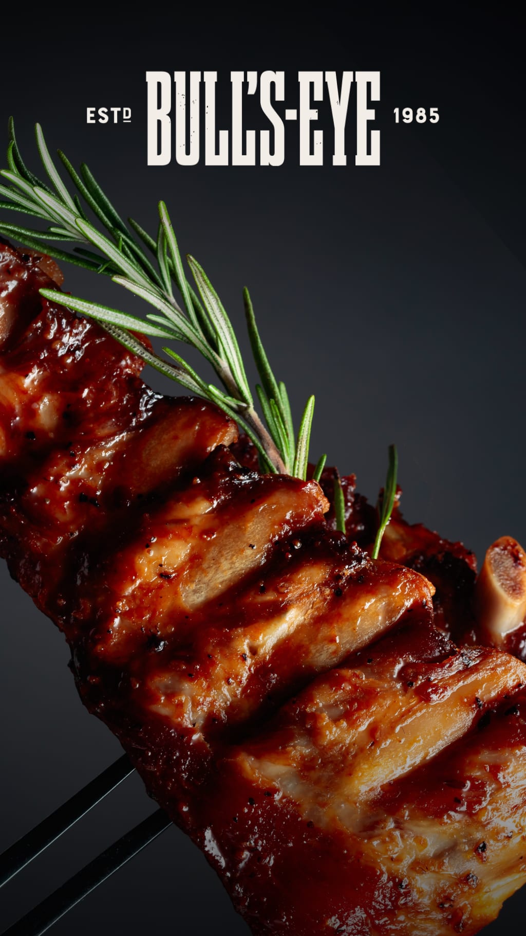 Spareribs with rosemary and Bull's-Eye logo.