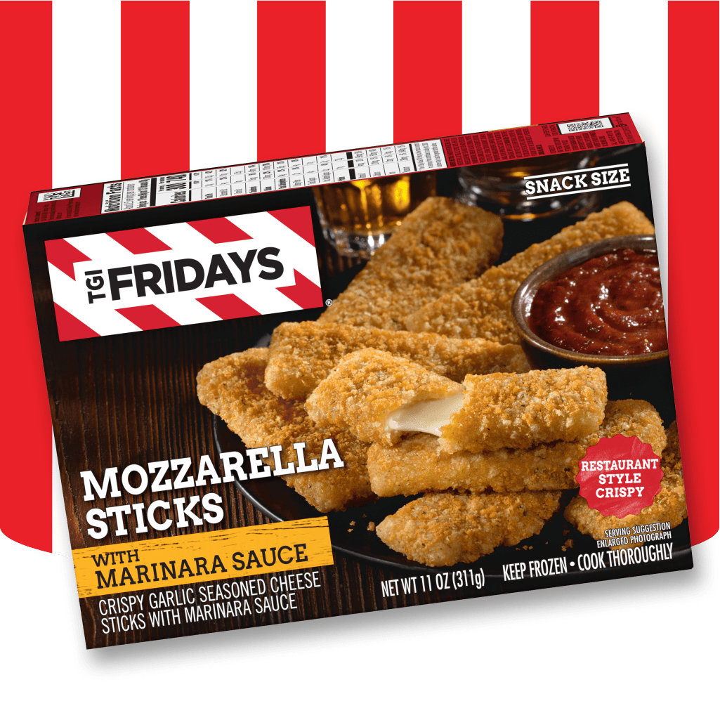 TGI Fridays mozzarella sticks with marinara sauce.