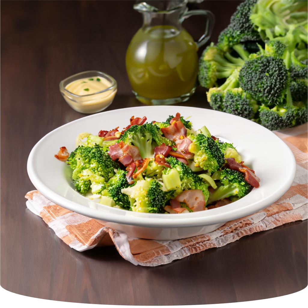 Broccoli salad with bacon and dressing.