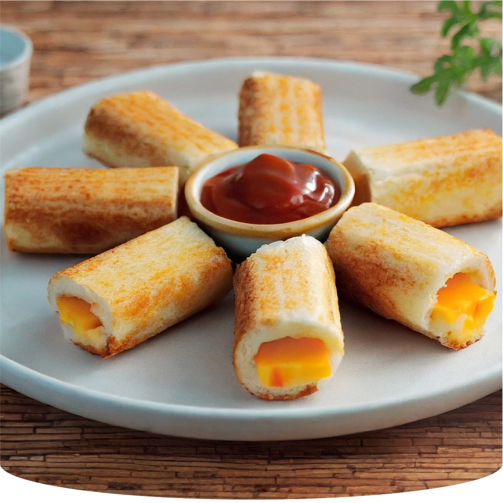 Toasted bread rolls with cheese and ketchup.