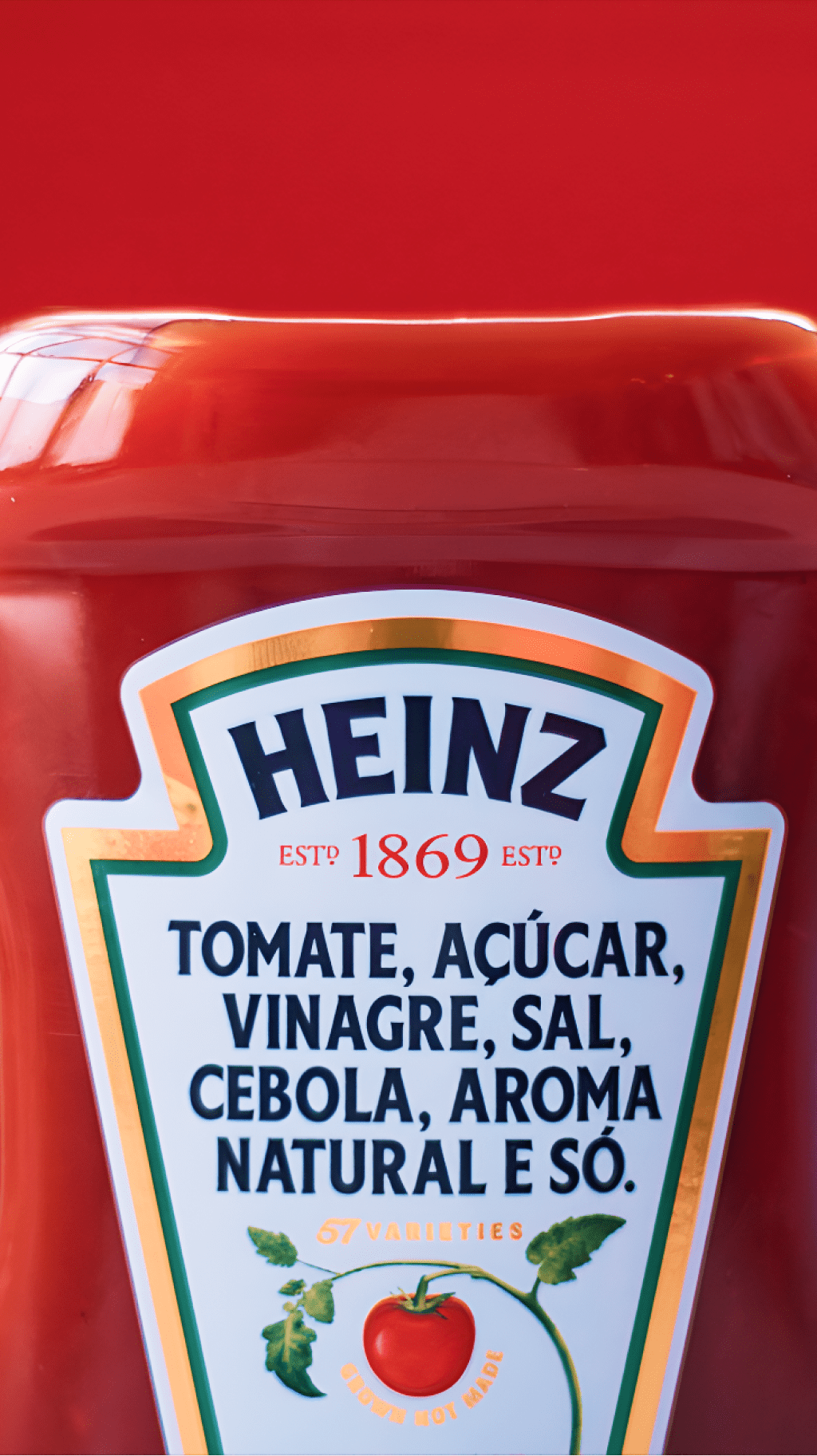 Rótulo em uma garrafa de ketchup Heinz.