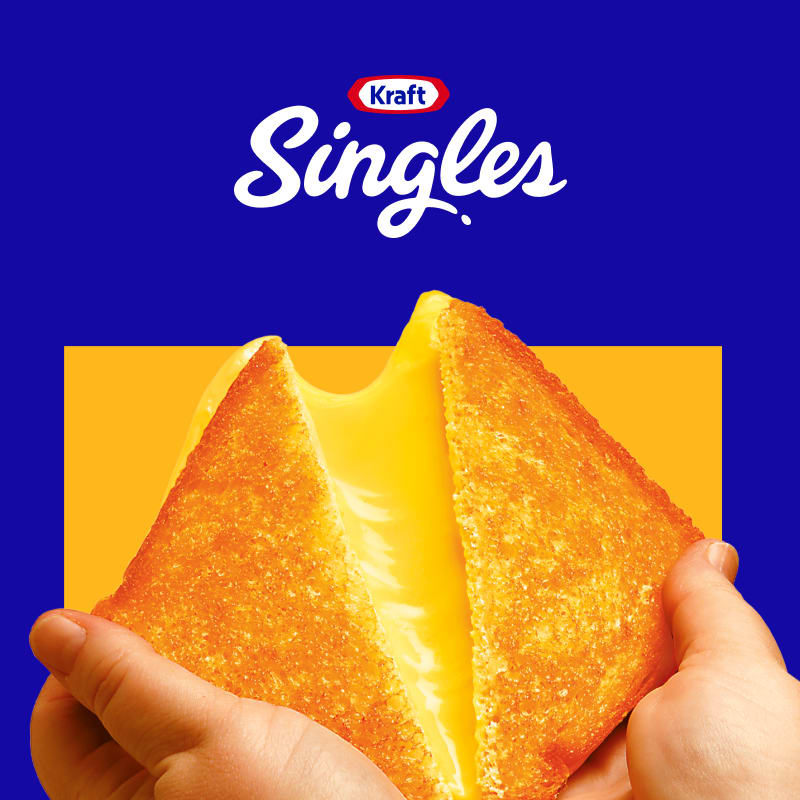 A melted cheese toastie featuring Kraft Singles cheese.