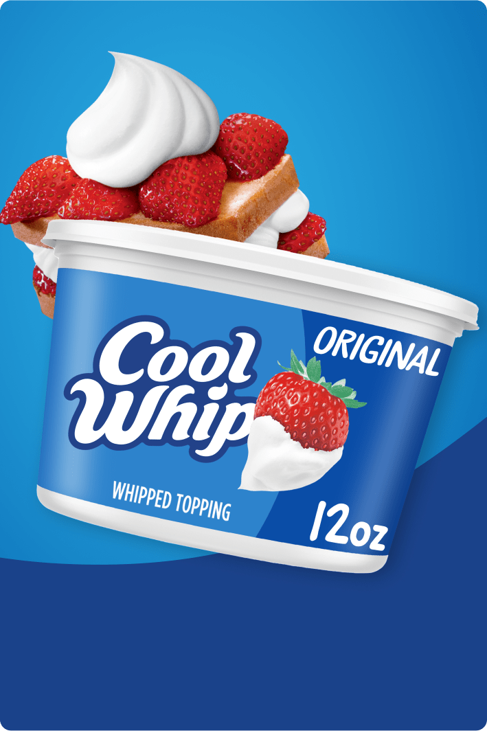 Cool Whip container with strawberries and whipped topping