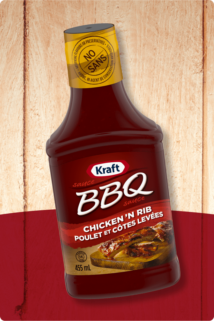 Kraft Chicken & Rib BBQ sauce bottle.