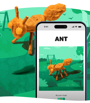 Food ant on playground, next to phone showing the same image.