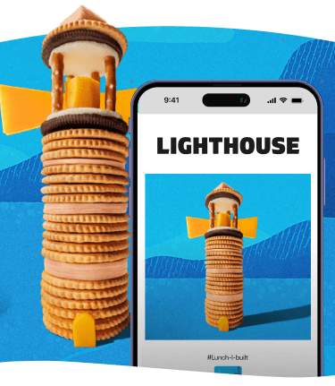 Lighthouse made of cookies and crackers.