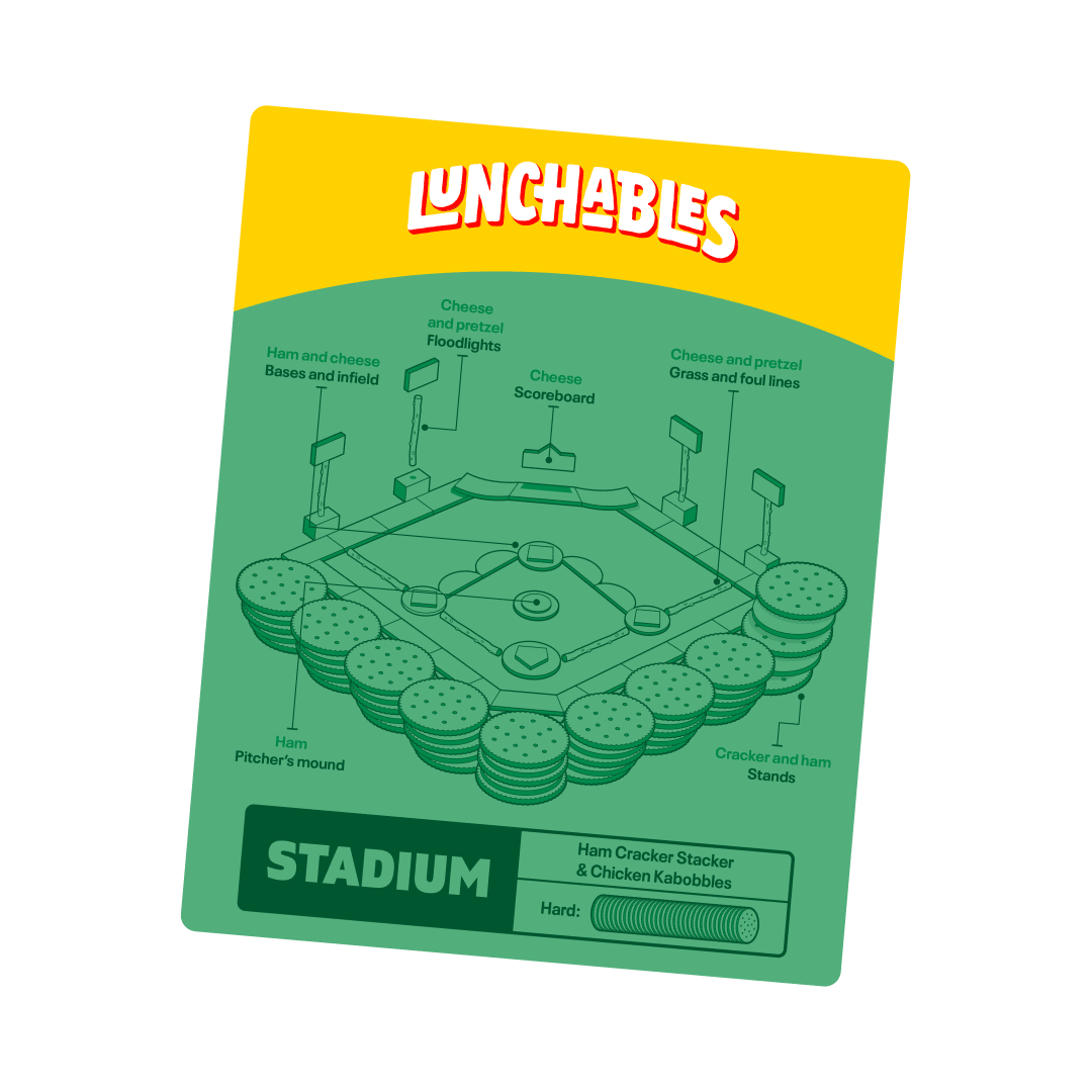 A Lunchables baseball stadium made of ham, cheese, and crackers.