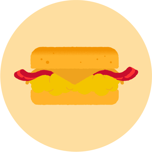 A breakfast sandwich with Oscar Mayer bacon, egg, and cheese on a toasted bun.