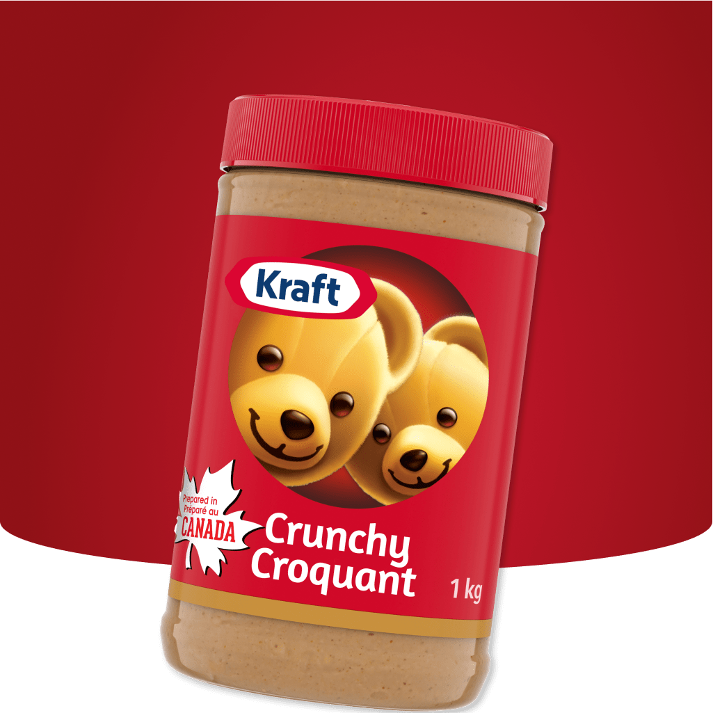 Kraft Crunchy peanut butter with teddy bear.