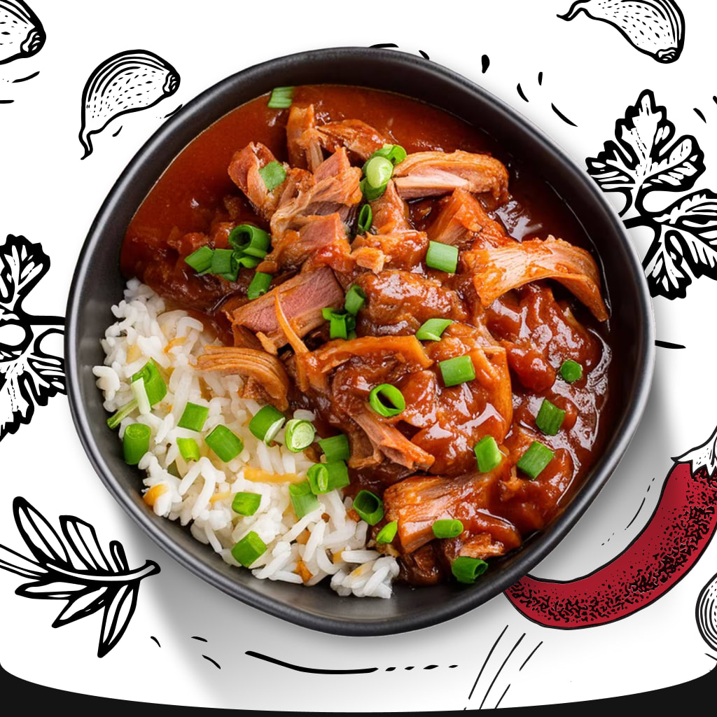 Bowl of meat and rice.