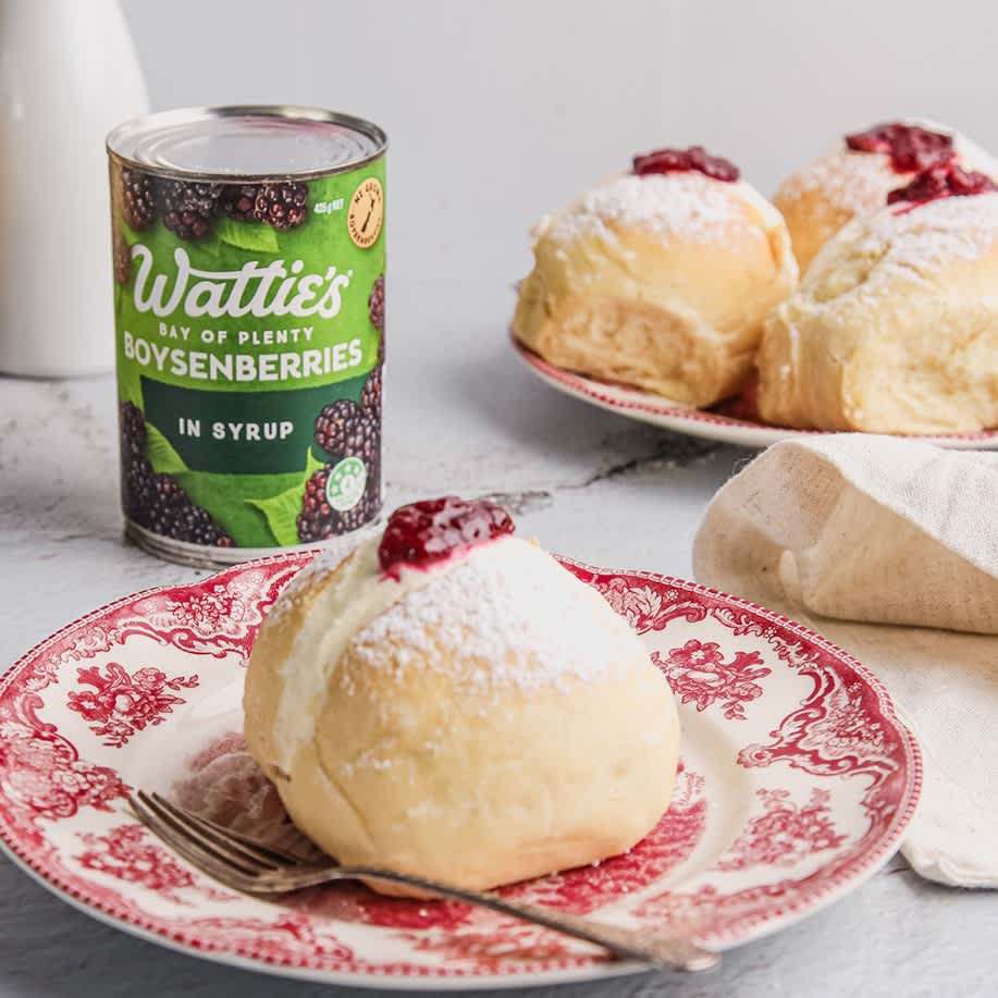 Classic Kiwi Cream Buns with Boysenberry Jam