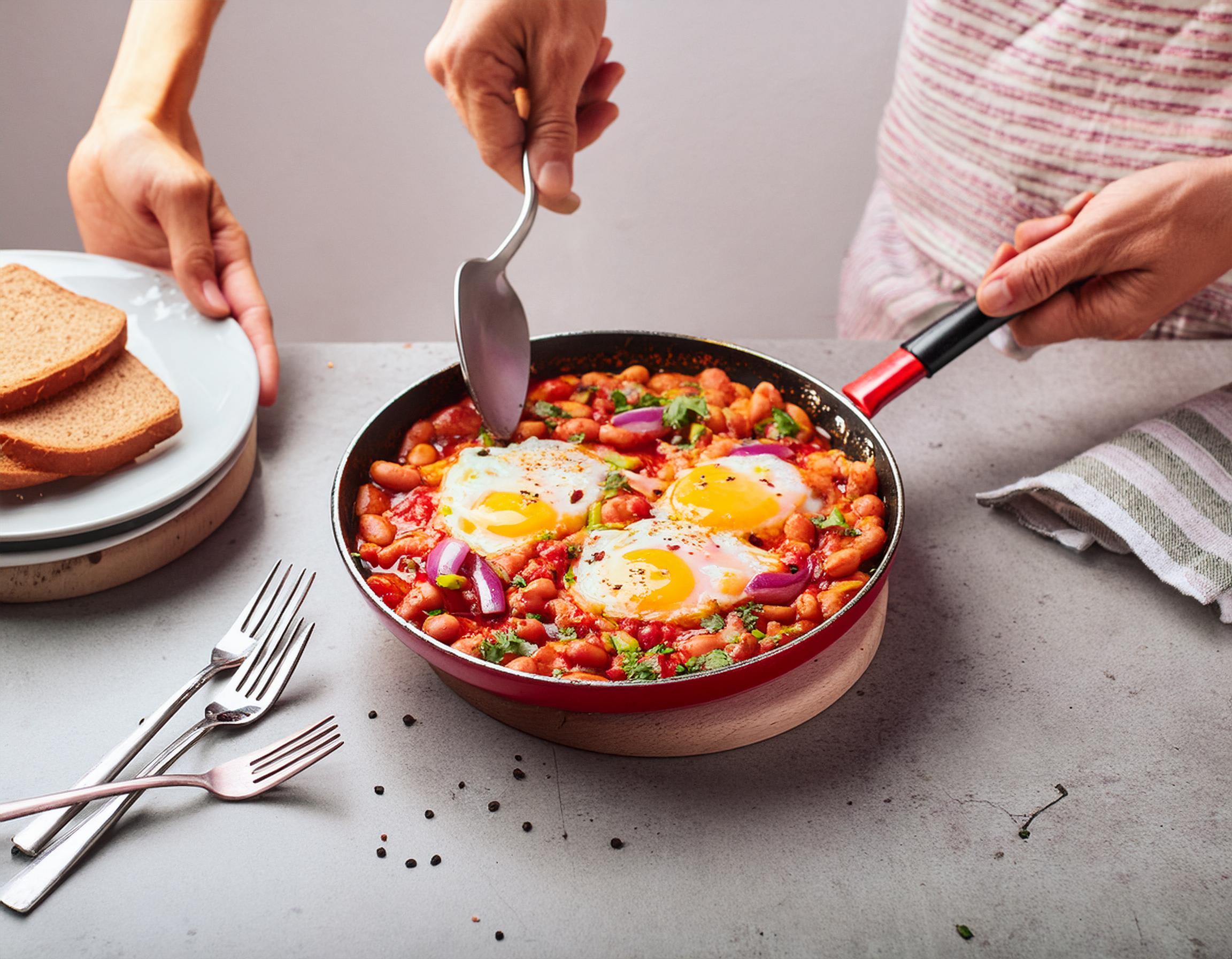 Αυγά με κόκκινη σάλτσα και ψητά φασόλια (shakshuka)